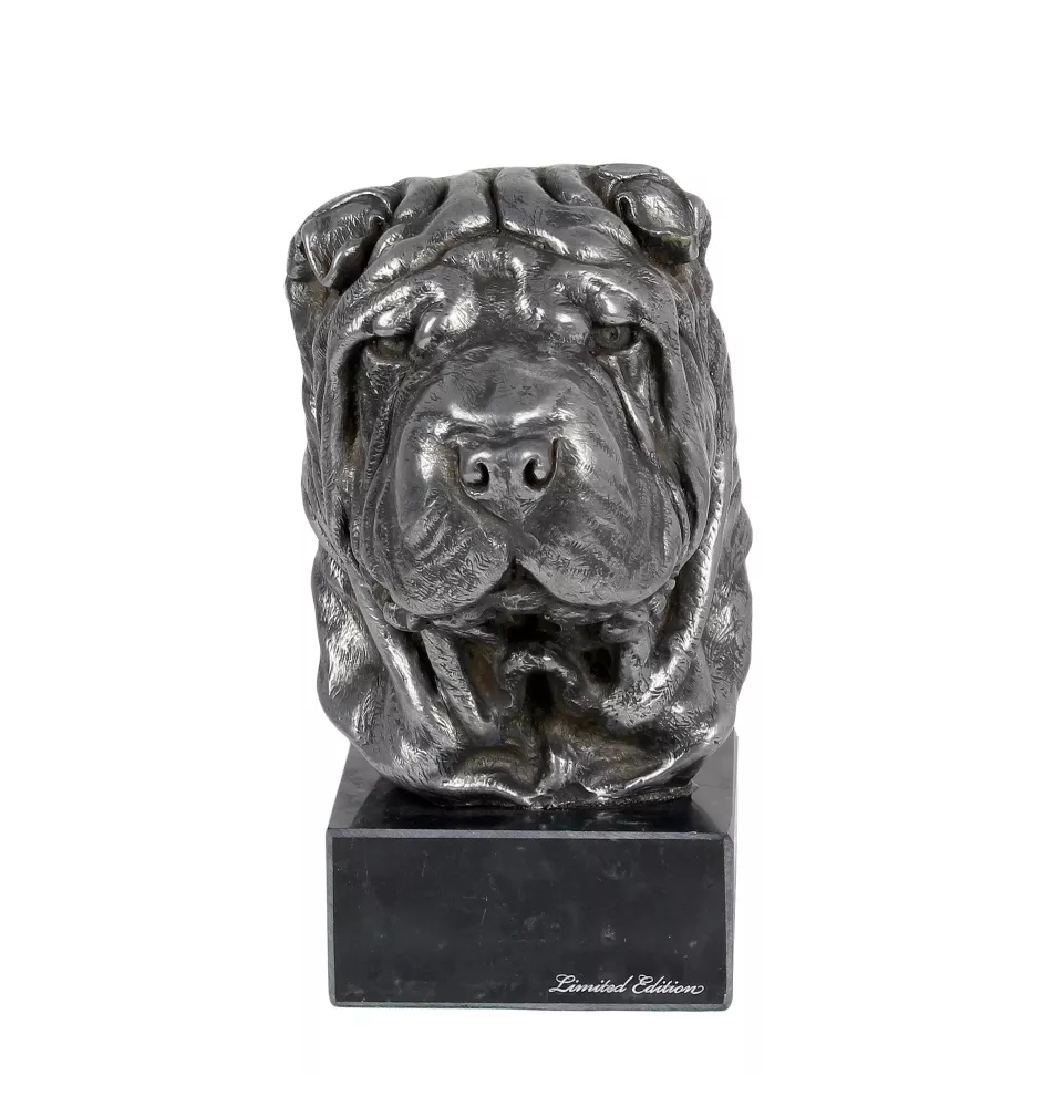 Shar Pei - figurine on marble, covered with silver metal, handmade, brand Art-Dog