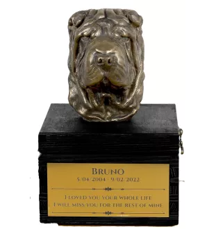 Shar Pei - eine Urne mit Gravur und Hundeskulptur, letzter Abschied, handgefertigtes Produkt der Marke Art-Dog