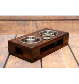 Shar Pei - wooden stand with bowls for a dog, steel dog bowls, a gift for adopting a dog from the Art-Dog brand