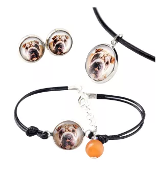Shar Pei - ensemble de bijoux dans une boîte, collier, boucles d'oreilles, bracelet, produits de la marque Art-Dog