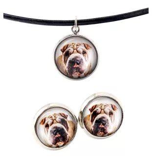 Shar Pei - jewelry with your photo box, set of necklace and earrings, personalized products from the Art-Dog brand
