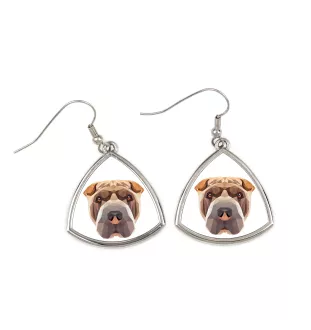 Shar Pei - boucles d'oreilles avec une photo et un motif de chien géométrique Art-Dog