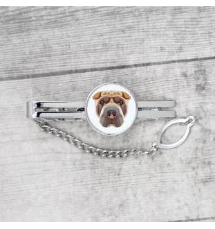 Shar Pei - geometrische Krawattennadel mit Bild und Schriftzug von Art-Dog