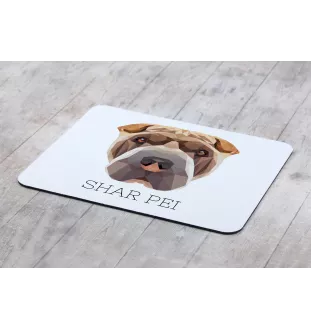 Shar Pei - geometrisches Mauspad mit Bild und Aufschrift von Art-Dog