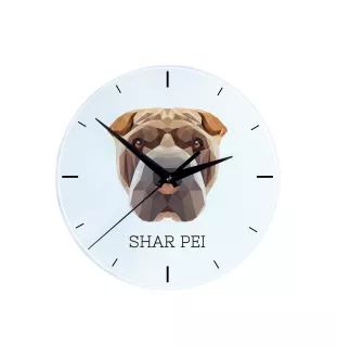 Shar Pei - horloge murale géométrique avec photo et logo de la marque Art-Dog