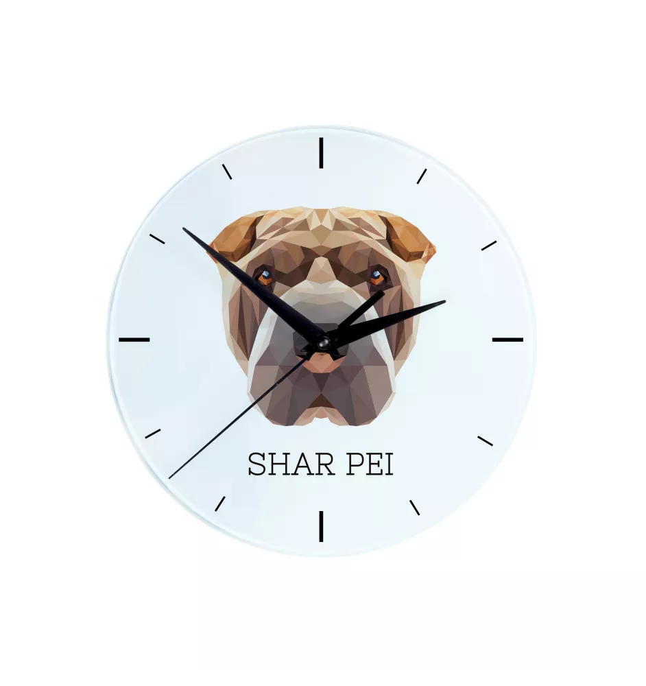 Shar Pei - horloge murale géométrique avec photo et logo de la marque Art-Dog