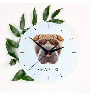 Shar Pei - geometrische Wanduhr mit Bild und Aufschrift der Marke Art-Dog