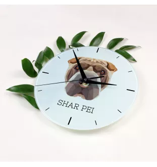 Shar Pei - horloge murale géométrique avec photo et logo de la marque Art-Dog