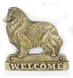 Sheltie - Türschild mit Hund, messingfarbenes Willkommensschild, einzigartiges Schild mit der Aufschrift Welcome von der Marke Art-Dog