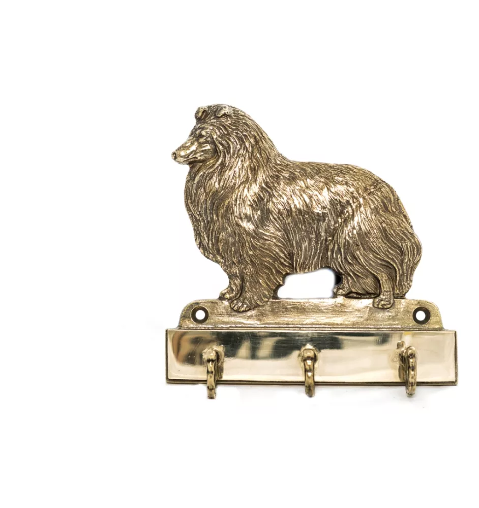 Sheltie - key holder with a dog, brass handle for dog accessories, an elegant decoration for the hallway from the Art-Dog brand.