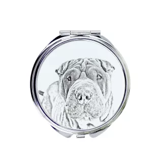 Shar Pei - Taschenspiegel mit Hund, personalisierter Taschenspiegel, kompakter Spiegel mit Art-Dog-Logo