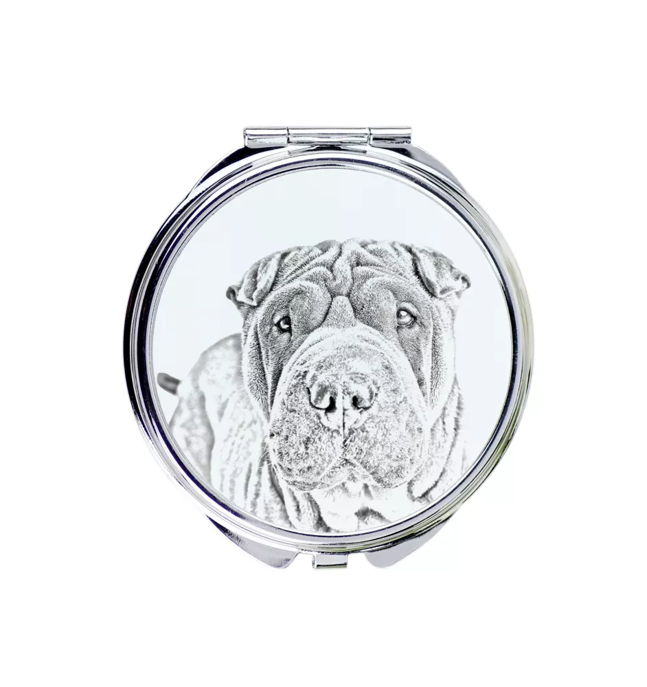 Shar Pei - Pocket mirror with a dog, personalized mirror for a purse, compact mirror with Art-Dog brand print.