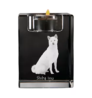 Shiba Inu - Bougeoir avec photo de chien, porte bougie en cristal, cadeau personnalisé par la marque Art-Dog