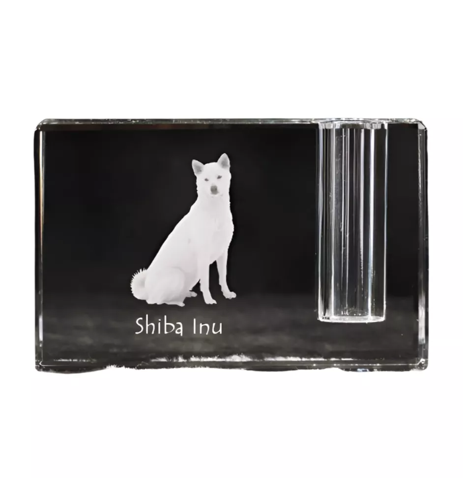 Shiba Inu, Japanese Small Size Dog, Japanese Brushwood Dog - Pen stand, crystal organiser with dog photo, unique desk decoration by Art-Dog brand