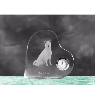 Shiba Inu, Japanese Small Size Dog, Japanese Brushwood Dog - crystal clock with a dog picture, heart-shaped shelf clock, personalized standing clock by Art-Dog brand