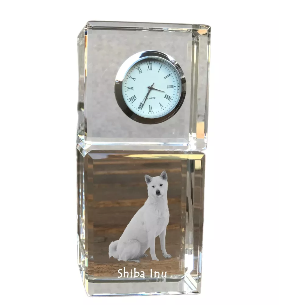 Shiba Inu - montre en cristal avec photo, photo de chien dans un cristal, horloge de bureau personnalisée de la marque Art-Dog