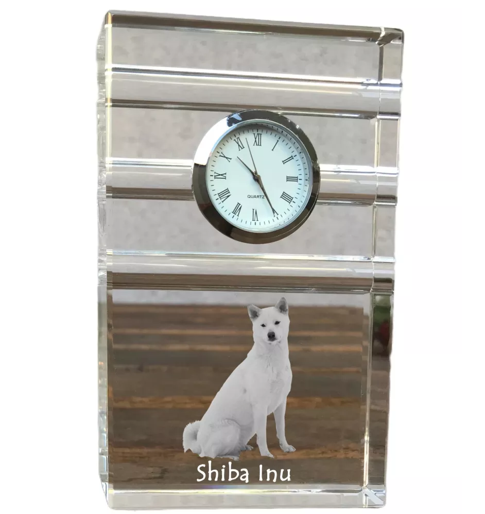 Shiba Inu, Japanese Small Size Dog, Japanese Brushwood Dog - glass clock with a photo, photo of a dog in crystal, personalized standing office clock by Art-Dog brand