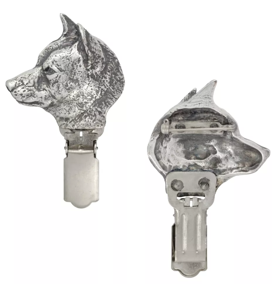 Shiba Inu, Japanese Small Size Dog, Japanese Brushwood Dog - brooch with a clip, holder for a start number, silver-plated dog show pin from the Art-Dog brand