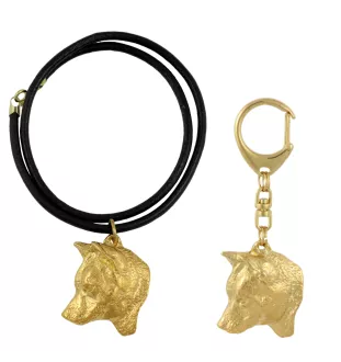 Shiba Inu - porte-clés et collier avec chien dans une boîte, produit plaqué or de haute qualité, marque Art-Dog