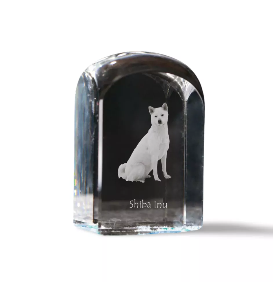 Shiba Inu, Japanese Small Size Dog, Japanese Brushwood Dog - crystal cube with a photo, photo of a dog in crystal, cubic paperweight from Art-Dog brand