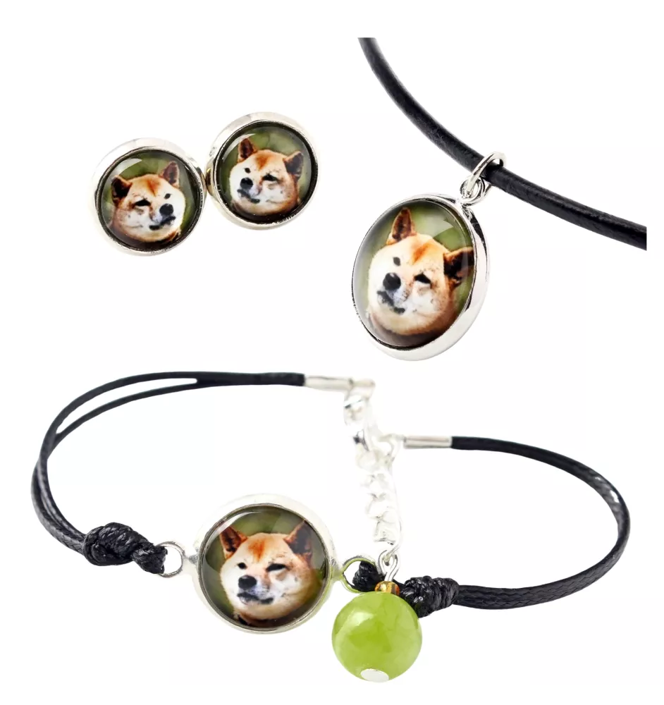 Shiba Inu - ensemble de bijoux dans une boîte, collier, boucles d'oreilles, bracelet, produits de la marque Art-Dog