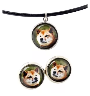 Shiba Inu, Japanese Small Size Dog, Japanese Brushwood Dog - jewelry with your photo box, set of necklace and earrings, personalized products from the Art-Dog brand