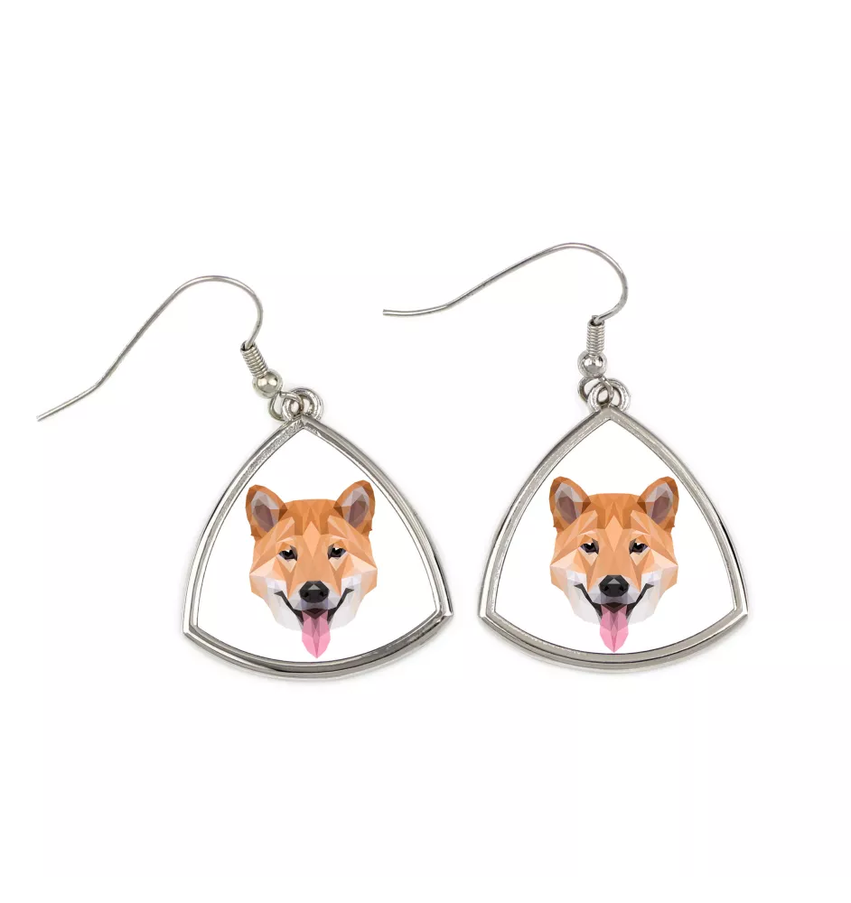 Shiba Inu, Japanese Small Size Dog, Japanese Brushwood Dog - earrings with a picture and the inscription geometric dog Art-Dog