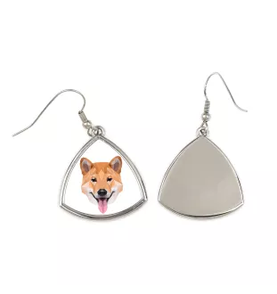 Shiba Inu - boucles d'oreilles avec une photo et un motif de chien géométrique Art-Dog