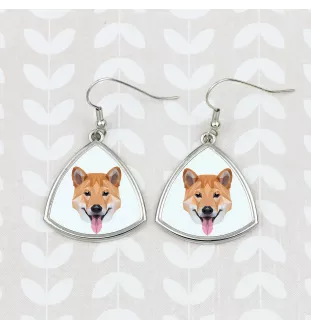 Shiba Inu - boucles d'oreilles avec une photo et un motif de chien géométrique Art-Dog