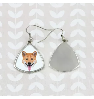 Shiba Inu - boucles d'oreilles avec une photo et un motif de chien géométrique Art-Dog