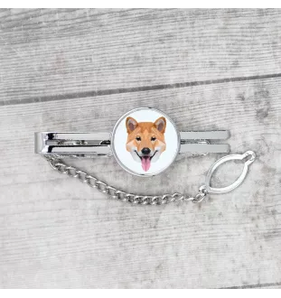 Shiba Inu - geometrische Krawattennadel mit Bild und Schriftzug von Art-Dog