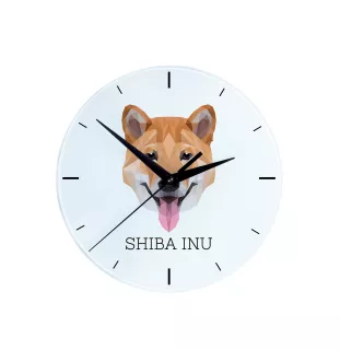 Shiba Inu - horloge murale géométrique avec photo et logo de la marque Art-Dog