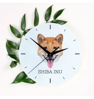 Shiba Inu - horloge murale géométrique avec photo et logo de la marque Art-Dog