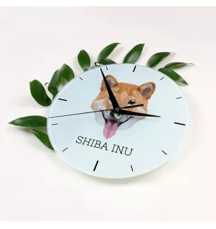 Shiba Inu - horloge murale géométrique avec photo et logo de la marque Art-Dog