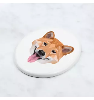 Shiba Inu - Fliese mit geometrischem Bild und Schriftzug der Marke Art-Dog