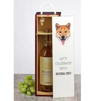 Shiba Inu - geometrische Box mit einem Bild und Schriftzug für Wein der Marke Art-Dog
