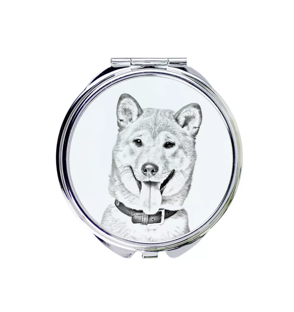 Shiba Inu - Taschenspiegel mit Hund, personalisierter Taschenspiegel, kompakter Spiegel mit Art-Dog-Logo