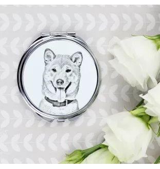 Shiba Inu - Taschenspiegel mit Hund, personalisierter Taschenspiegel, kompakter Spiegel mit Art-Dog-Logo