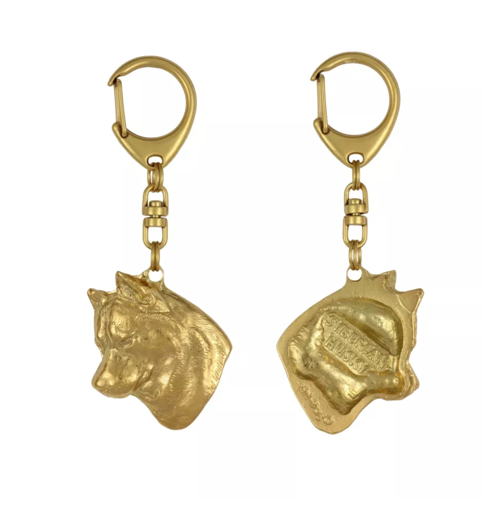 Husky de Sibérie, Husky sibérien - Porte-clés doré avec chien, décoration de sac à main, accessoire de luxe de la marque Art-Dog