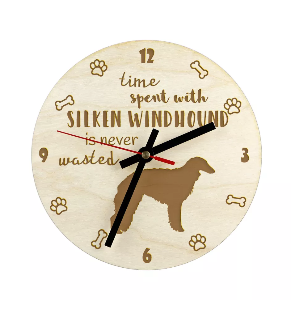 Silken Windhound, Lévrier de soie - horloge avec chien, horloge en bois, horloge murale pour les amoureux des chiens, horloge de bureau et étagère, Art-Dog