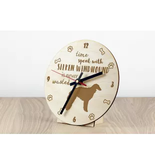 Silken Windhound, Lévrier de soie - horloge avec chien, horloge en bois, horloge murale pour les amoureux des chiens, horloge de bureau et étagère, Art-Dog