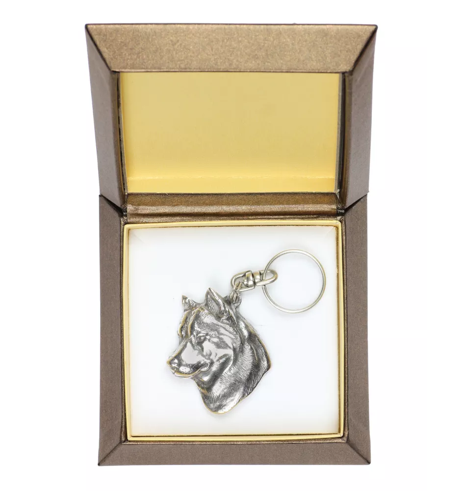 Husky de Sibérie, Husky sibérien - Pendentif argenté avec un chien dans une boîte décorative, décoration de sac à main, pendentif de sac à dos par la marque Art-Dog