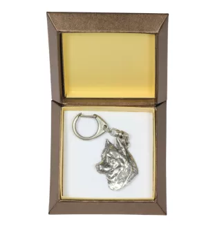 Siberian Husky, Chukcha - Silver-plated key ring with a dog in a gift box, handbag decoration, backpack pendant by Art-Dog brand