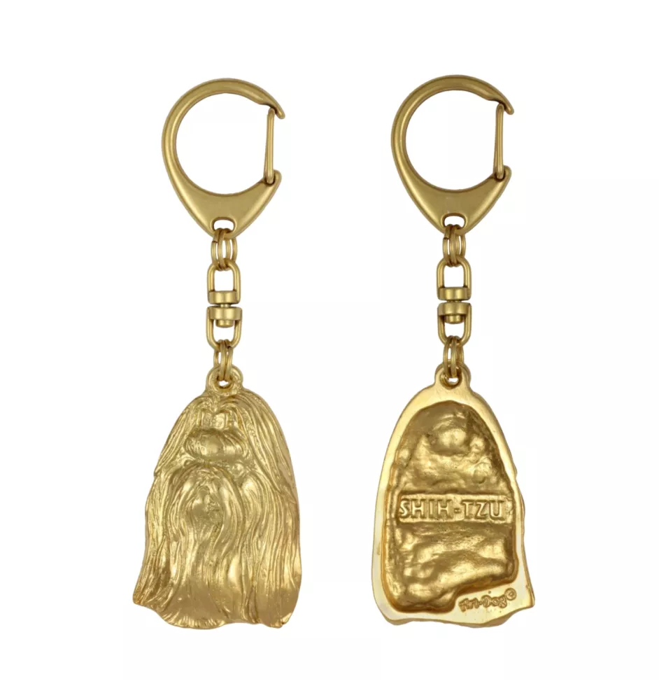Shih Tzu - Porte-clés doré avec chien dans boîte cadeau, décoration de sac à main, accessoire de luxe de la marque Art-Dog