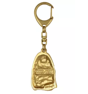 Shih Tzu - Porte-clés doré avec chien dans boîte cadeau, décoration de sac à main, accessoire de luxe de la marque Art-Dog