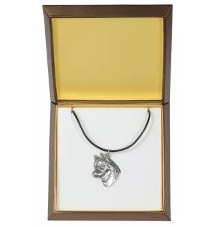 Siberian Husky - Hundehalsband in Geschenkbox, versilbertes Medaillon für Hundefans, markanter Anhänger der Marke Art-Dog