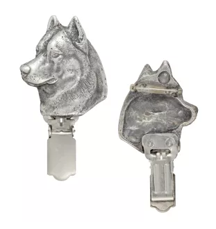 Siberian Husky - Brosche mit Clip, Startnummernhalter, versilberte Anstecknadel für Hundeausstellungen der Marke Art-Dog