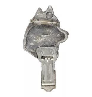Siberian Husky - Brosche mit Clip, Startnummernhalter, versilberte Anstecknadel für Hundeausstellungen der Marke Art-Dog