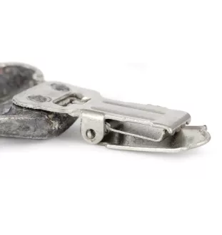 Siberian Husky, Chukcha - brooch with a clip, holder for a start number, silver-plated dog show pin from the Art-Dog brand