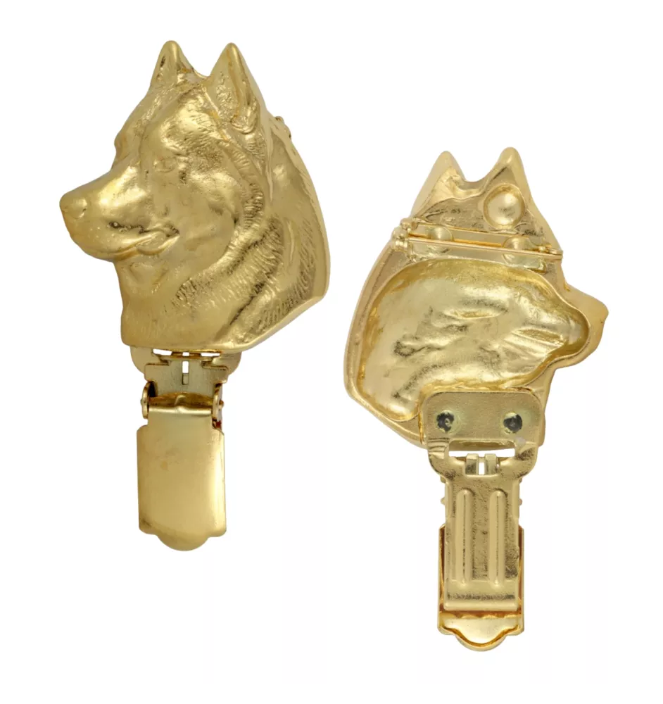 Siberian Husky - Brosche mit Clip, vergoldeter Startnummernhalter, elegante Hundeaustellungsnadel der Marke Art-Dog